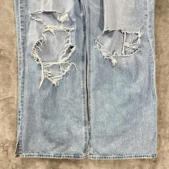 American Eagle Jeans Womens 8 Blue Super High Rise Baggy Wide Leg Ripped Denim - Picture 3 of 9